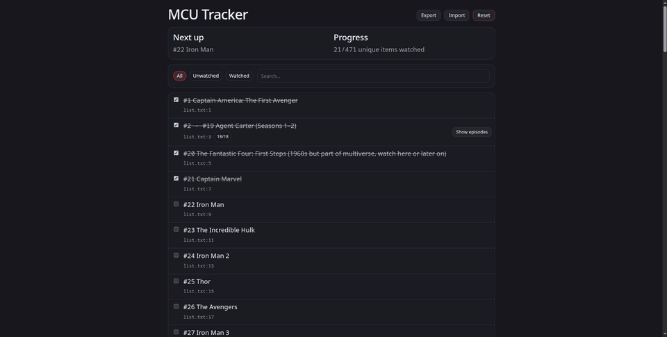 MCU Rewatch Tracker cover