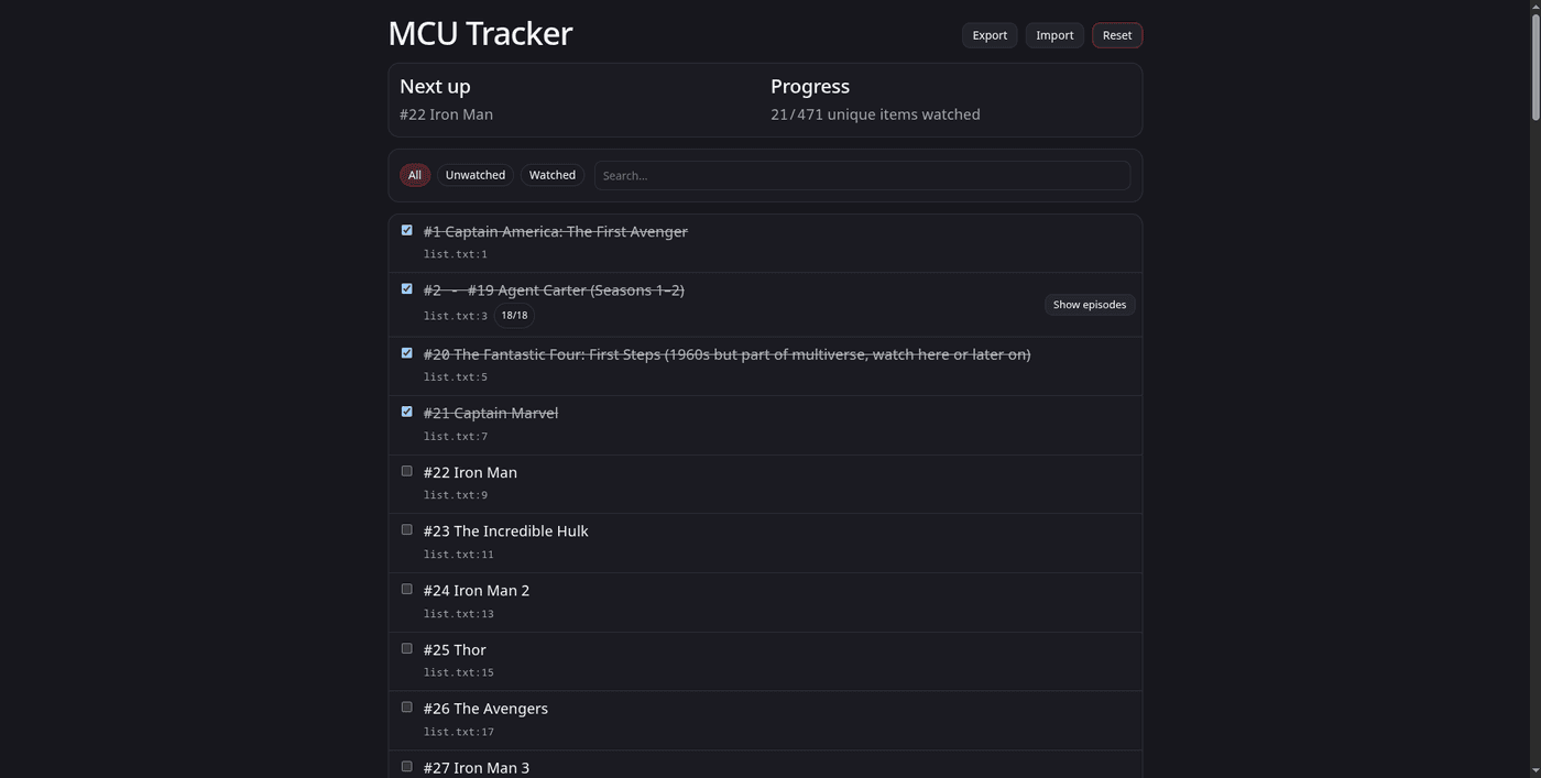 MCU Rewatch Tracker cover